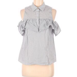 MICHAEL KORS | Pinstripe Cold Shoulder Ruffle Top Women’s Size Medium